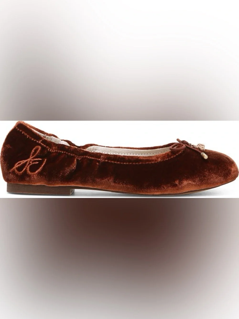 SAM EDELMAN FELICIA KIDS VELVET BALLET FLATS IN COPPER 2 - Picture 3 of 12